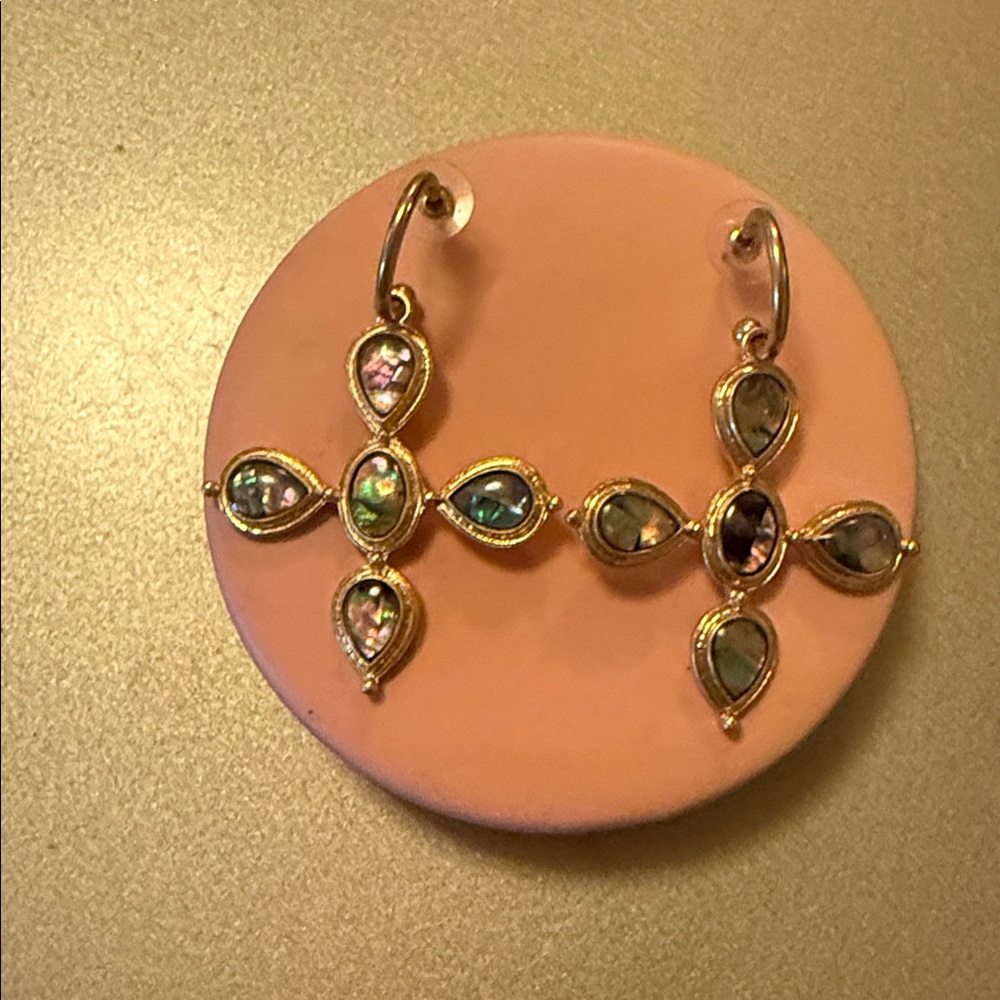 Elegant Gold and Multicolor Teardrop Cross Earrings